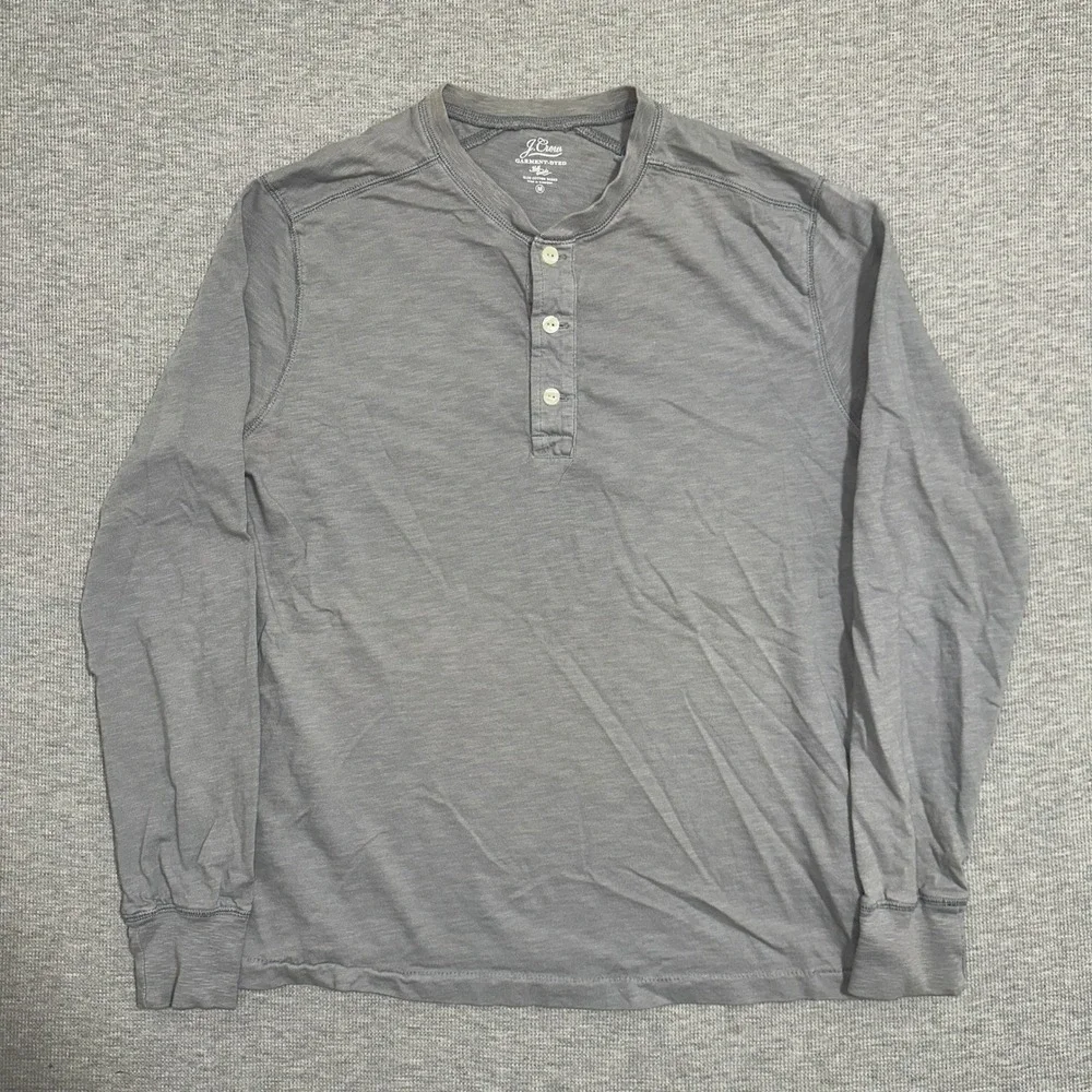 J. Crew Garment-Dyed Slub Cotton Long Sleeve Henley Shirt Gray Blue Mens Medium